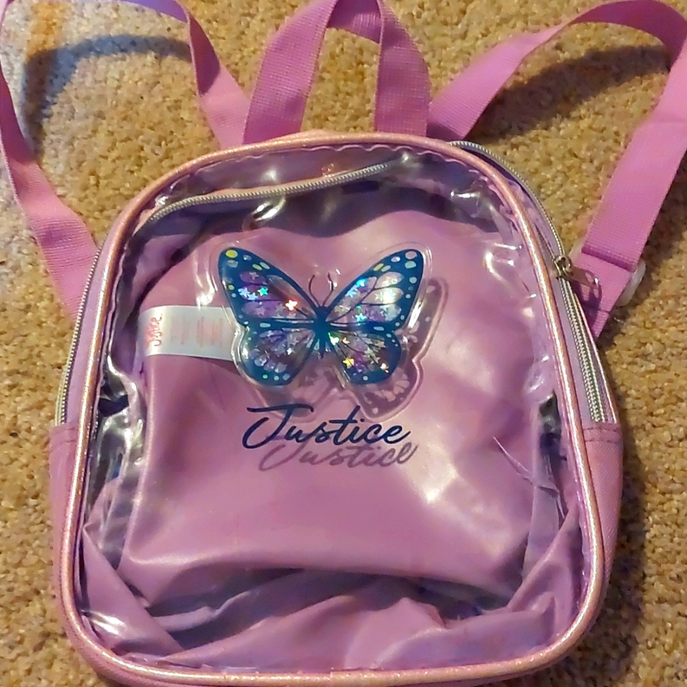 Justice Clear Mini Backpack, Pink, Butterfly